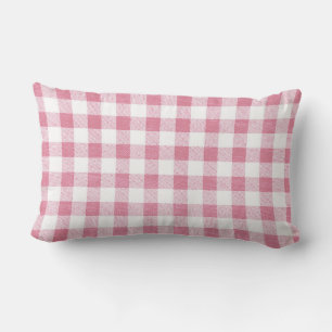 Cute Preppy Pink Gingham Plaid Pattern Lumbar Pillow
