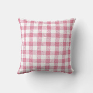 Cute Preppy Pink Gingham Plaid Pattern Throw Pillow