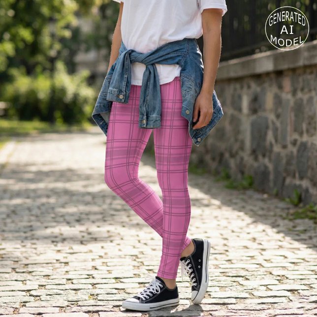 Cute Preppy Pink Tartan Plaid Pattern  Leggings (Creator Uploaded)