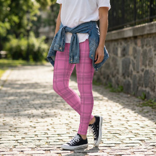 Cute Preppy Pink Tartan Plaid Pattern  Leggings