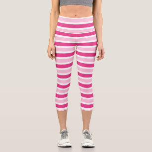 Cute Preppy Pink & White Stripes Capri Leggings