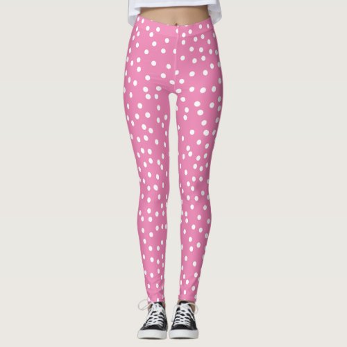 Cute  Preppy Polka Dots on Pink Leggings
