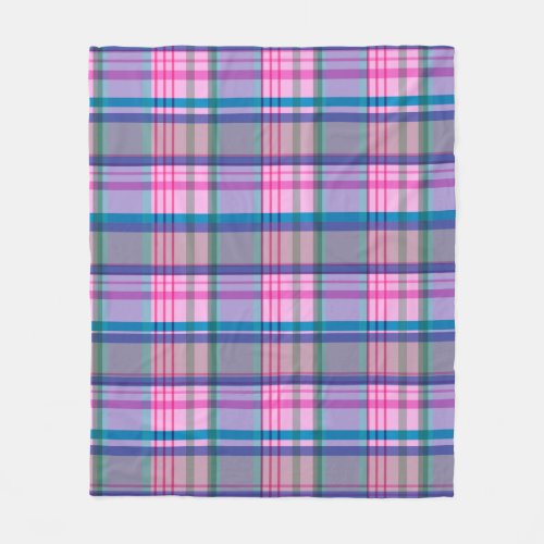 Cute Preppy Retro Plaid Pattern in Pink and Blue   Fleece Blanket