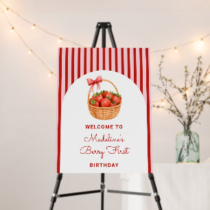Cute Preppy Striped Berry First Birthday Welcome Foam Board