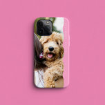 Cute preppy wavy edge pink photo iPhone 15 case<br><div class="desc">Cute and stylish, this one photo phone case features a fun wavy edge along with your custom text. A great gift for a teen, this trendy preppy aesthetic phone case lets you show off one large photo and has room for a name or other fun saying on the pink background....</div>