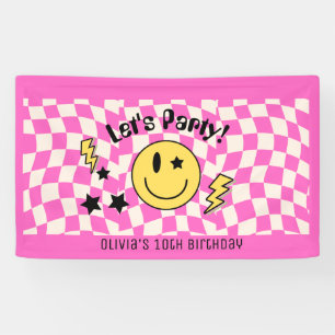 Cute Preppy Y2K Hot Pink Retro Birthday Banner