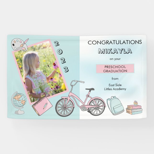 Cute Preschool Photo Girl Congratulations Banner (Horizontal)