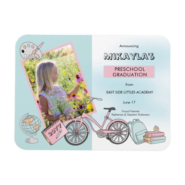 Cute Preschool Photo Pink Blue Graduation  Magnet (Horizontal)