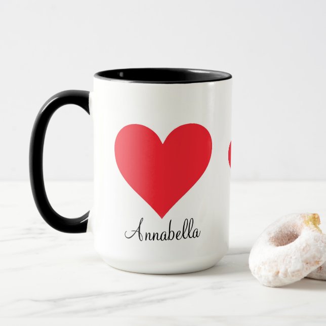 Cute Present Script Love You Big Red Heart Coffee Mug (With Donut)