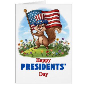 Cute Presidents' Day Squirrel With Flag Cards
