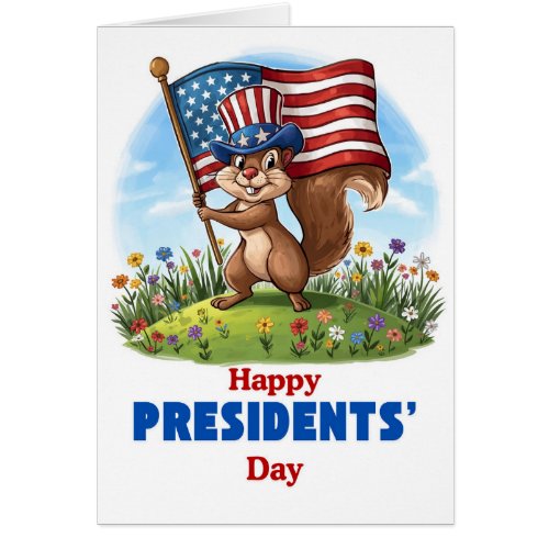 Cute Presidents' Day Squirrel With Flag Cards