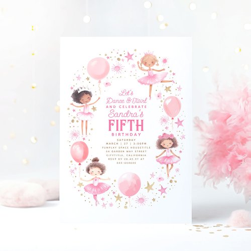 Cute Pretty Ballerinas Ballet Birthday Party Invitation