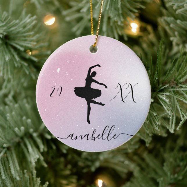 Cute &Pretty Ballet Dancer Ballerina Pink Gradient Ceramic Ornament (Tree)