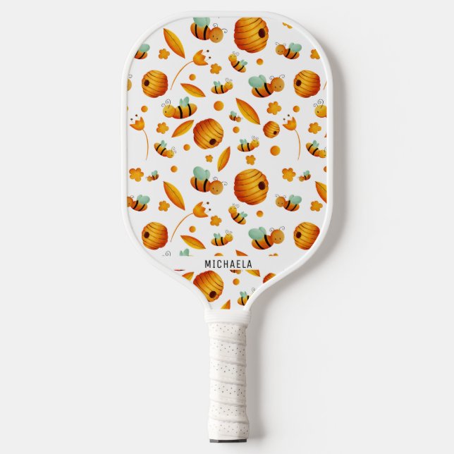 Cute Pretty Bee Personalize Pattern Pickleball Paddle (Front)