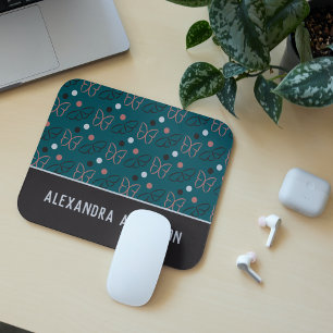 Cute Pretty Blue Gray/Grey Butterfly Art Pattern Mouse Pad