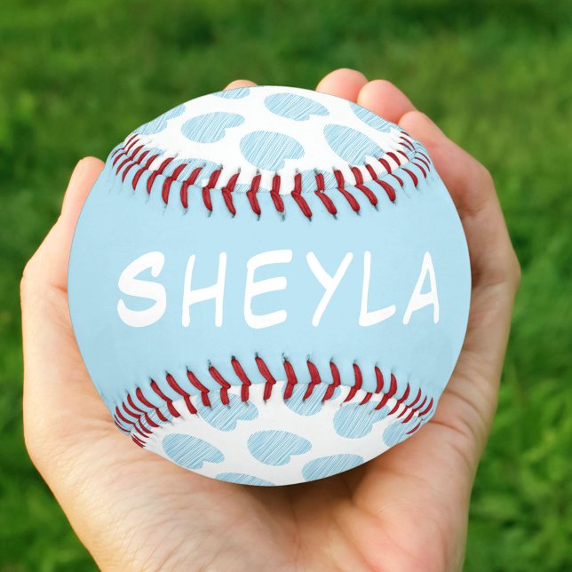 Cute Pretty Blue Heart Pattern Name Softball (Creator Uploaded)
