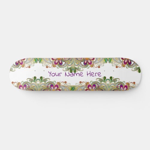 Cute Pretty Boho Floral Feminine Swirl Skate Deck 