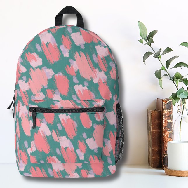 Cute Pretty Colorful Pattern Girls Printed Backpack (Trendy Abstract Brushstrokes Colorful Pattern Printed Backpack)