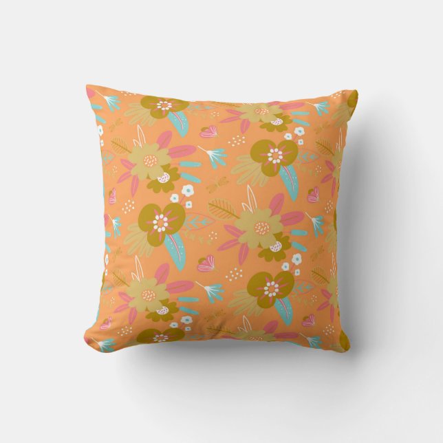 Cute pretty floral tangerine throw pillow (Front)