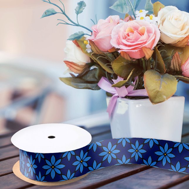 Cute Pretty Flower Navy Blue Daisy Girly Floral Satin Ribbon (Creator Uploaded)