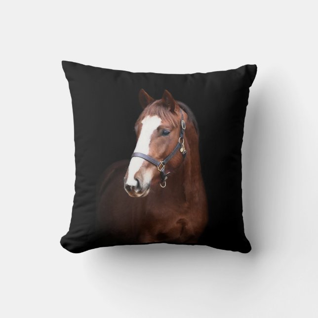 Cute pretty foal horse black background throw pillow (Front)
