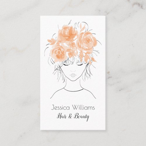 Cute pretty girl peach watercolor roses_Floral Business Card