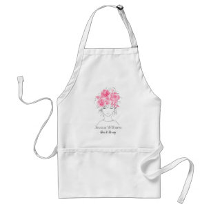 Cute pretty girl pink watercolor roses-Floral Adult Apron