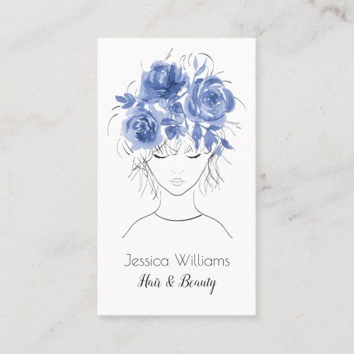 Cute pretty girl with blue watercolor roses_Floral Appointment Card