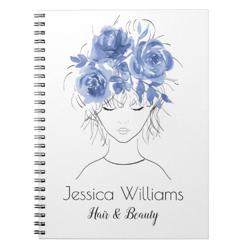 Cute pretty girl with blue watercolor roses_Floral Notebook