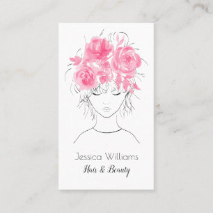 Cute pretty girl with pink watercolor roses-Floral Appointment Card