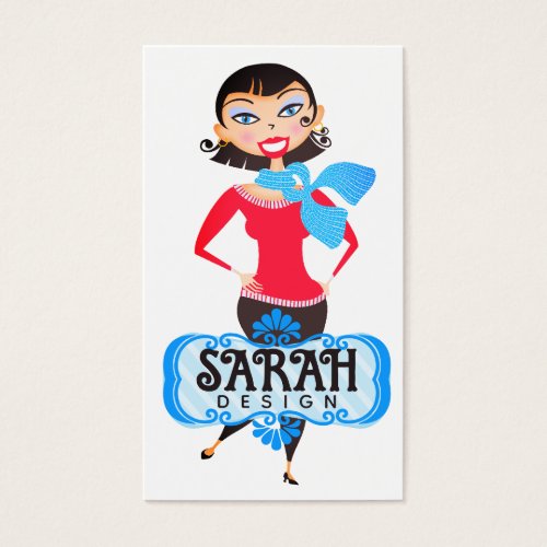 Cute pretty girl yarn scarf knitting crochet business cards