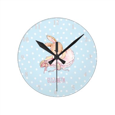 Cute Pretty Girly Ballerina Rabbit Girls Named Round Clock