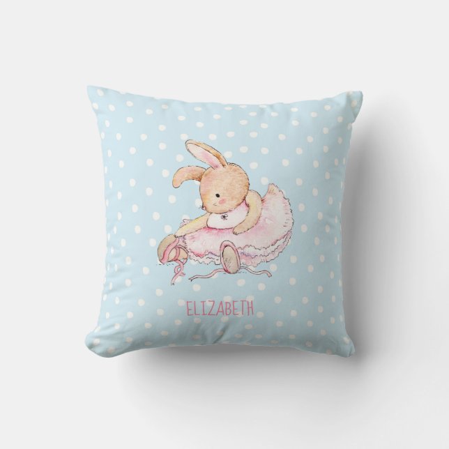 Cute Pretty Girly Ballerina Rabbit Girls Named Throw Pillow (Front)