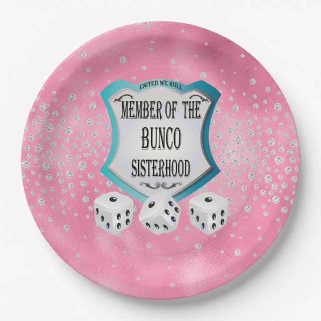 Cute Pretty Girly Pink Bunco Dice Party Paper Plates (Front)
