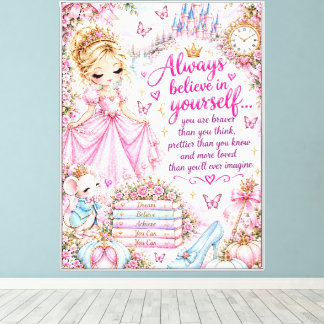 Cute Pretty Girly Pink Princess Fairytale Floral Canvas Print