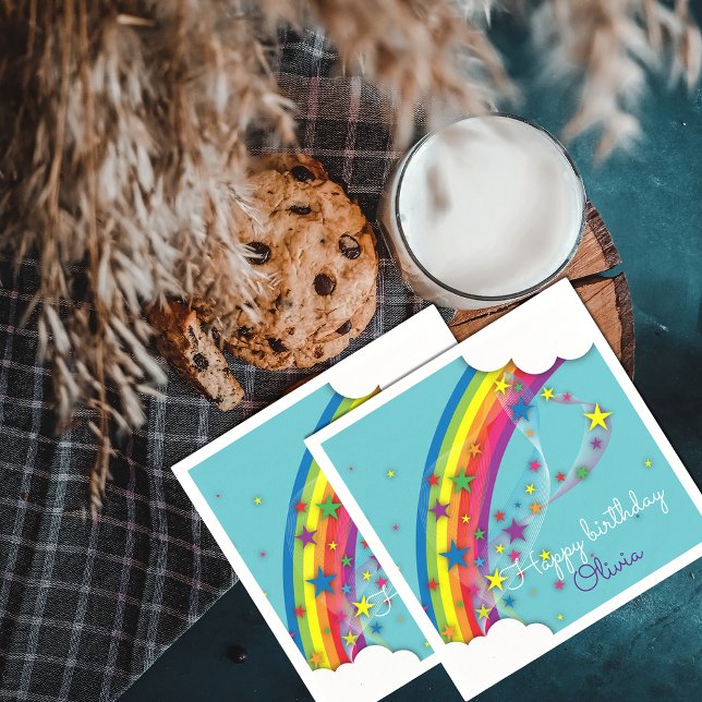 Cute Pretty Girly Rainbow Stars Sky and Clouds Napkins (Creator Uploaded)