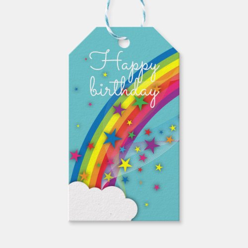 Cute Pretty Girly Rainbow Stars Sky Clouds B_day Gift Tags