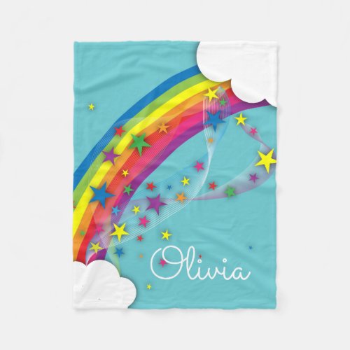 Cute Pretty Girly Rainbow Stars Sky Clouds  Name Fleece Blanket