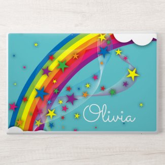 Cute Pretty Girly Rainbow Stars Sky Clouds & Name HP Laptop Skin