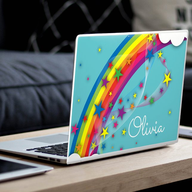 Cute Pretty Girly Rainbow Stars Sky Clouds & Name HP Laptop Skin (Creator Uploaded)