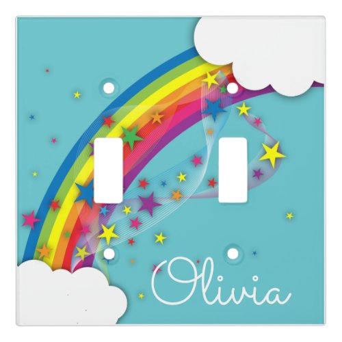 Cute Pretty Girly Rainbow Stars Sky Clouds  Name  Light Switch Cover