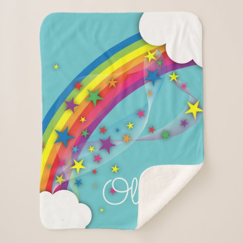 Cute Pretty Girly Rainbow Stars Sky Clouds  Name Sherpa Blanket