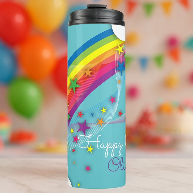 Cute Pretty Girly Rainbow Stars Sky Clouds & Name  Thermal Tumbler (Creator Uploaded)