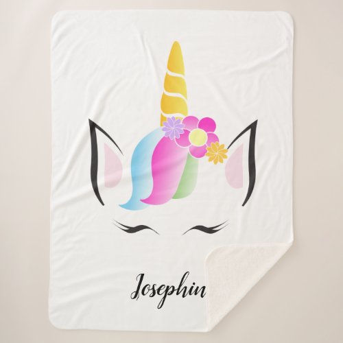 Cute Pretty Lashes Illustration Unicorn Sherpa Blanket