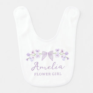 Cute Pretty Lavender Floral Bow Flower Girl Baby Bib