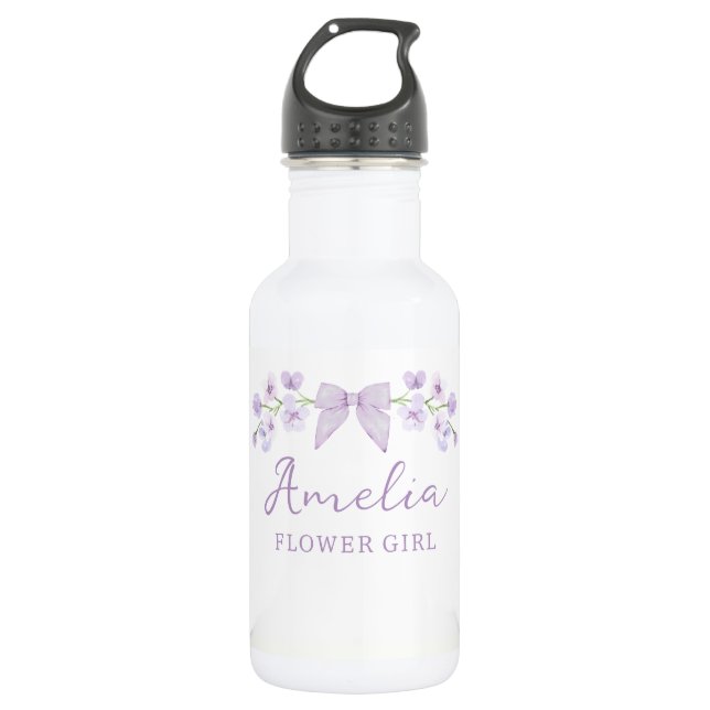 Cute Pretty Lavender Floral Bow Flower Girl Kids Stainless Steel Water Bottle (Front)