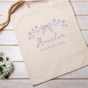 Cute Pretty Lavender Floral Bow Flower Girl  Tote Bag