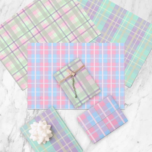 Cute Pretty Pastel Birthday Party Plaid Patterns Wrapping Paper Sheets (Creator Uploaded)
