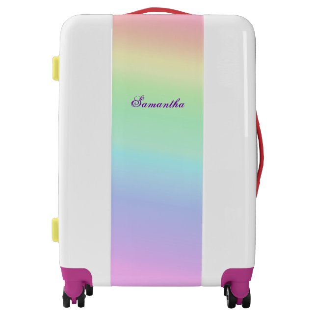 Cute Pretty Pastel Rainbow Custom Purple Name Luggage (Front)