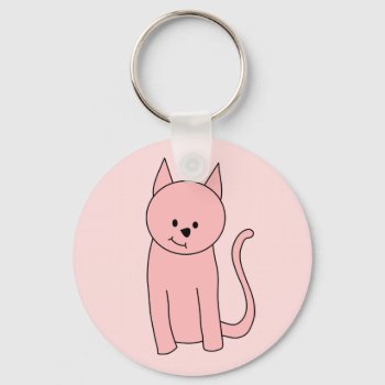 Cute Pretty Pink Cat Keychain by Animal_Art_By_Ali at Zazzle